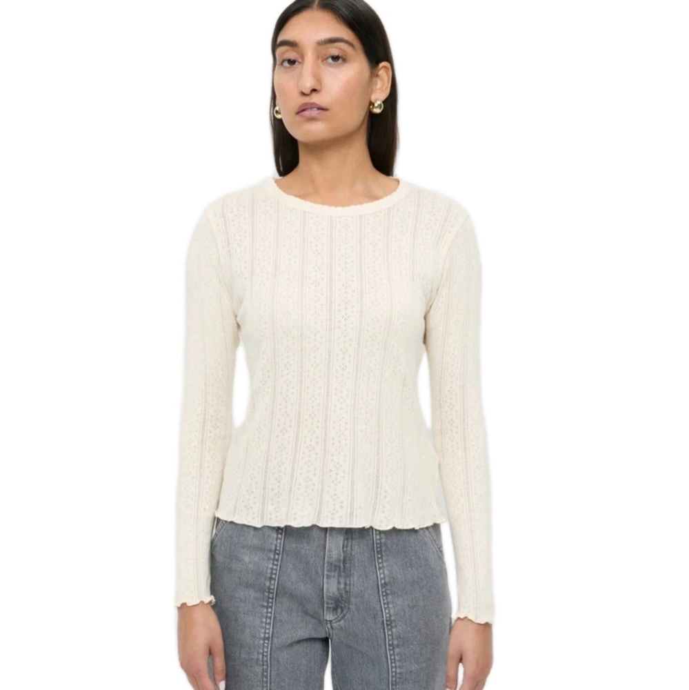 One grey Day Open Knit Crew Neck Sweater In Cream Size Small